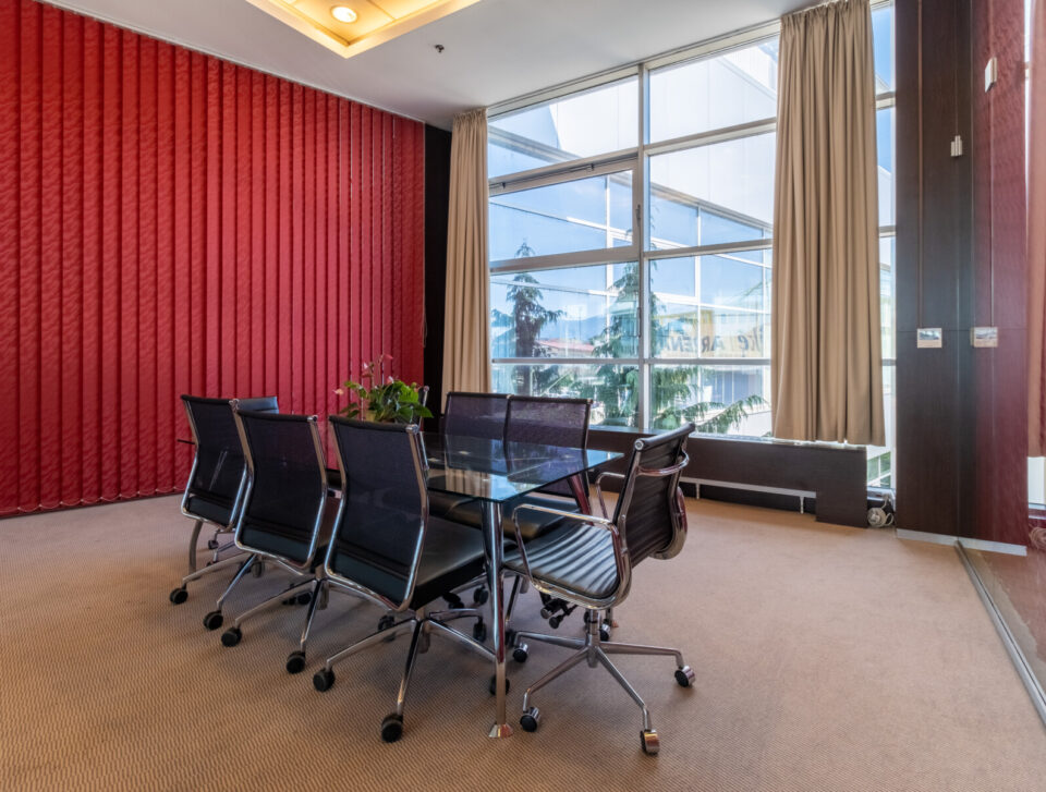 Alpha meeting room with boardroom seating.