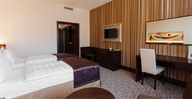 Interior of the Standard Twin Room at Holiday Inn Žilina.