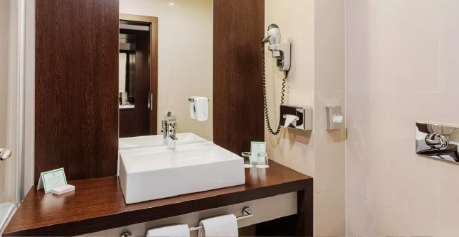 Bathroom vanity in the Standard Double Room at Holiday Inn Žilina.