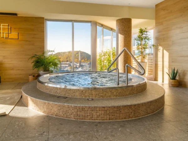 Wellness hot tub with mountain views.