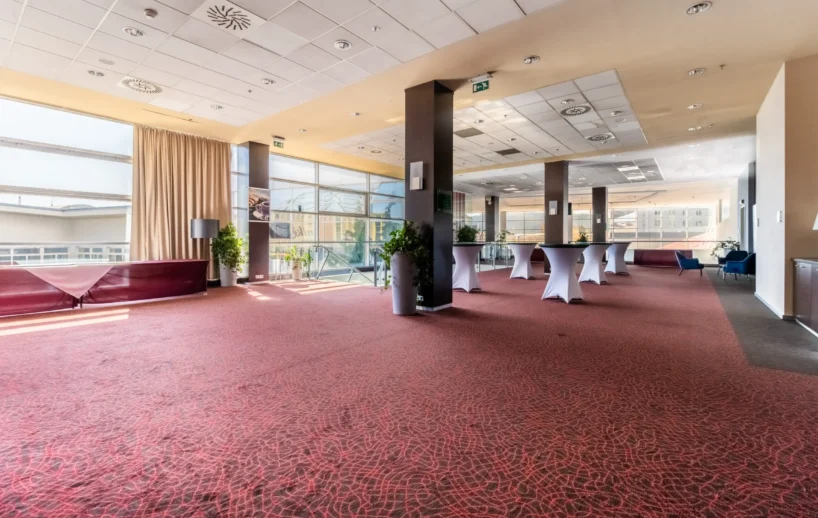 Foyer prepared for a reception.