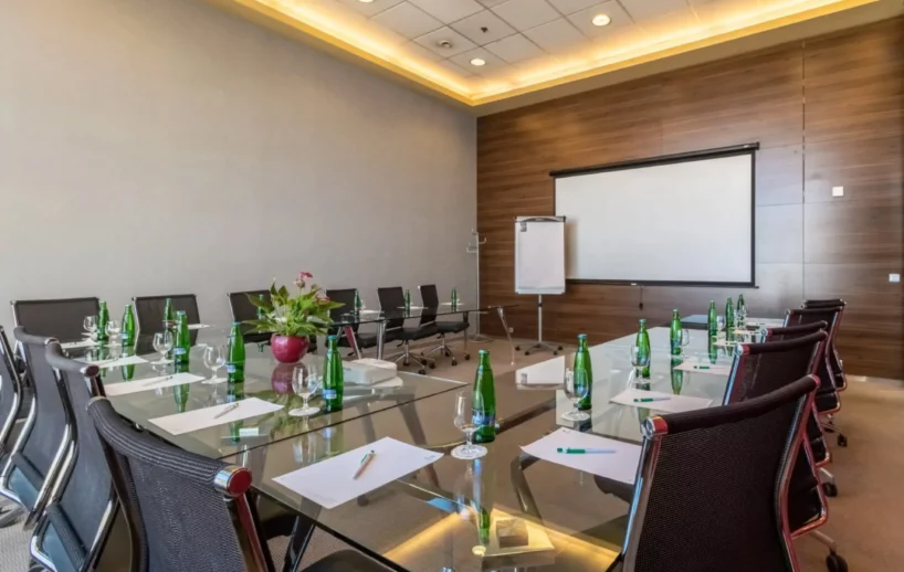 Omega meeting room in boardroom layout.