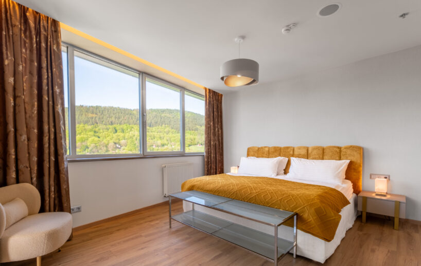 Holiday Inn Žilina double room with a mountain view.